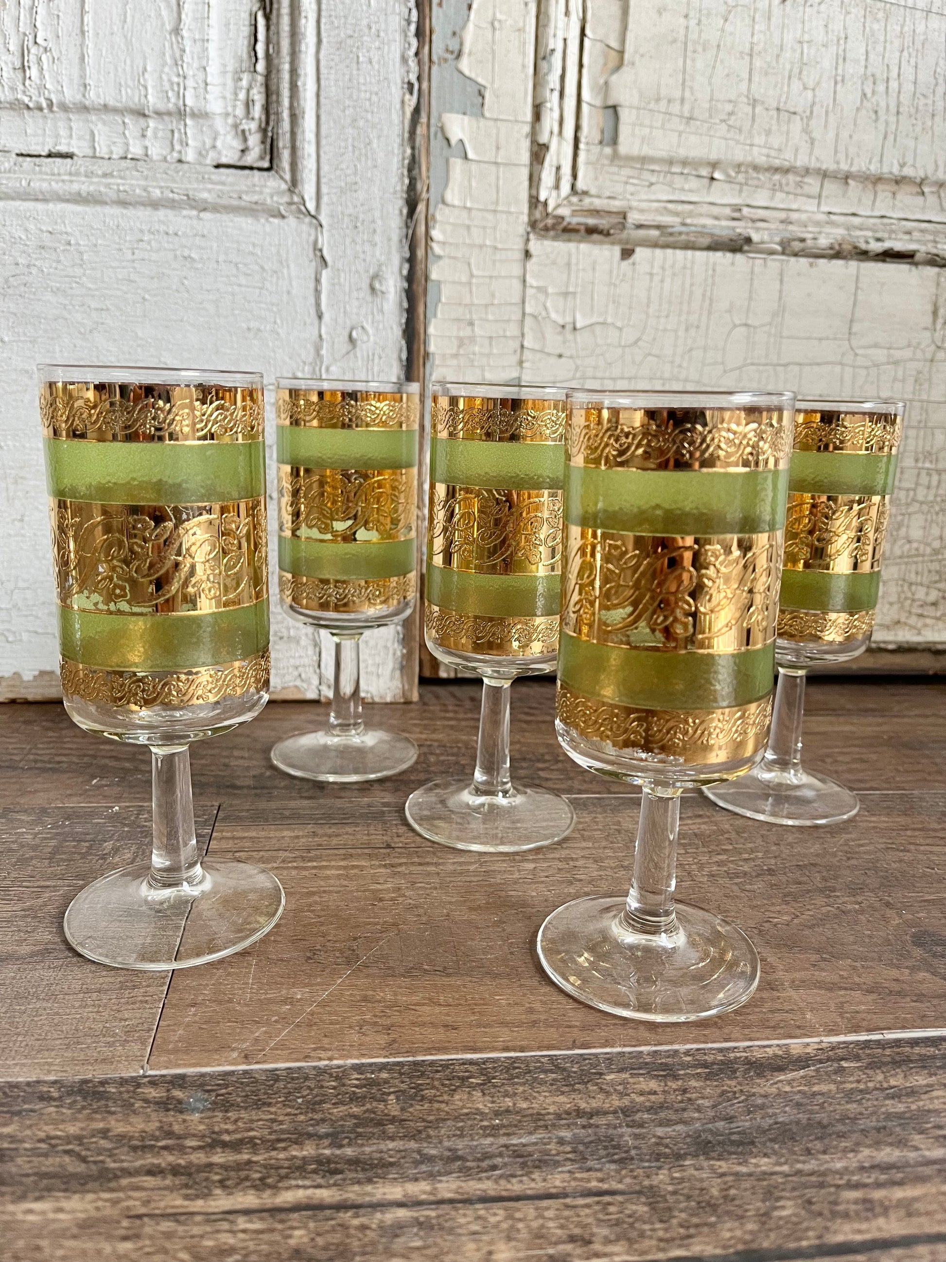 Vintage 60s Culver Starlyte Green &22K Gold Stem Cocktail Glasses - Se –  antiquishhomedecorandmore