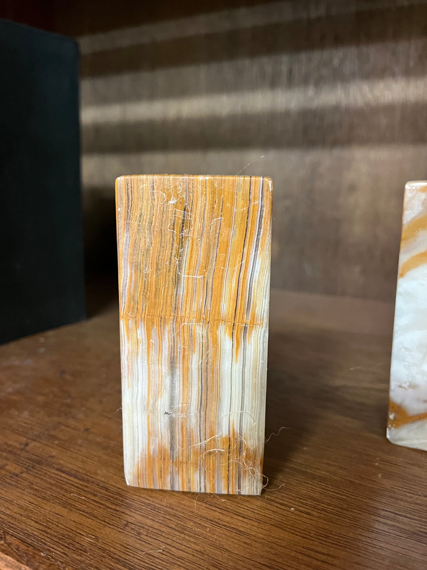 Mid Century Onyx Natural Stone Bookends Pair