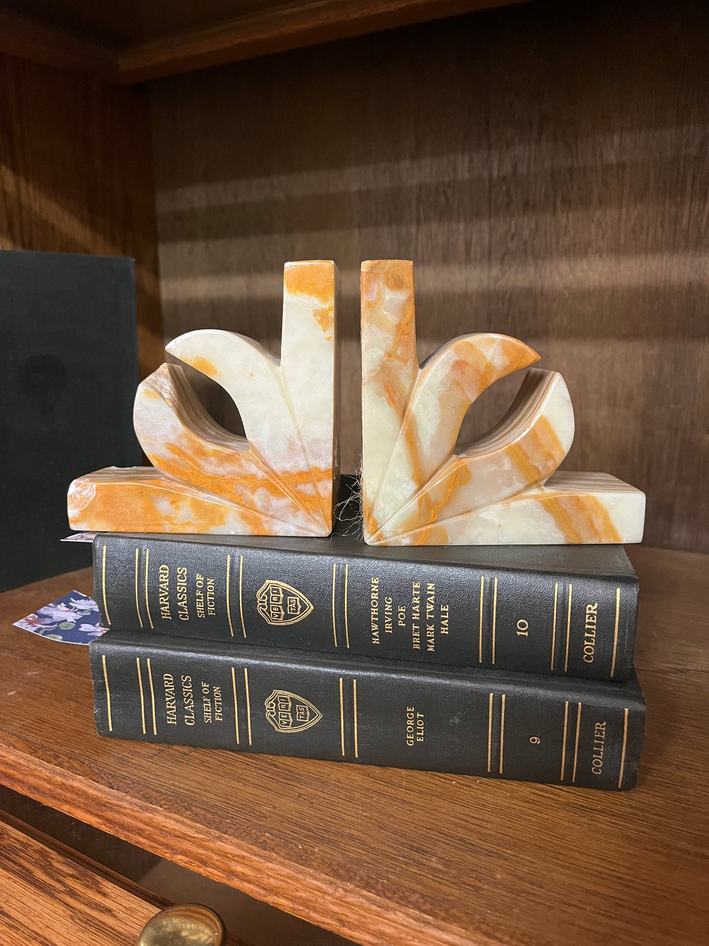 Mid Century Onyx Natural Stone Bookends Pair