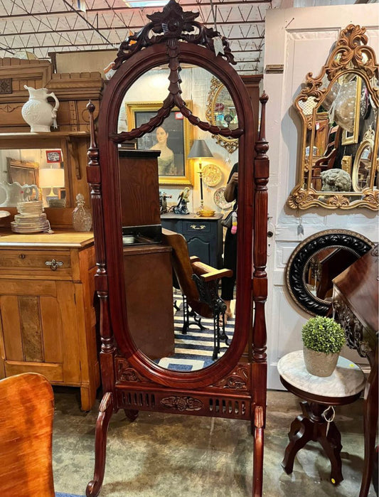 Victorian Style Carved Wood Cheval Mirror