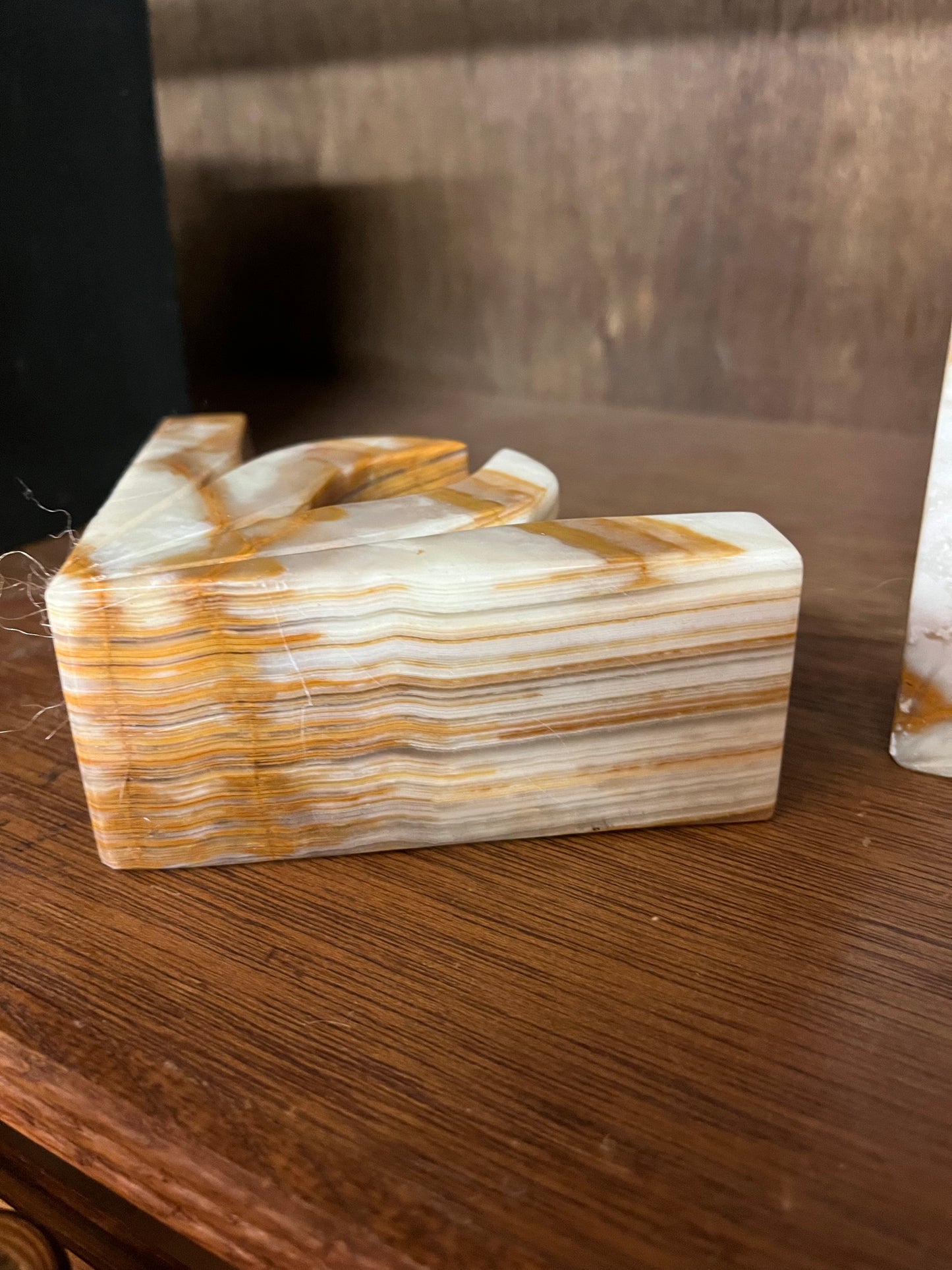 Mid Century Onyx Natural Stone Bookends Pair